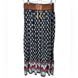 Marie Claire midi skirt, Large, navy pattern, Western Country Boho